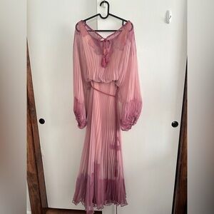 Vintage Dan Lee Couture pink purple pleated chiffon maxi dress with angel wing